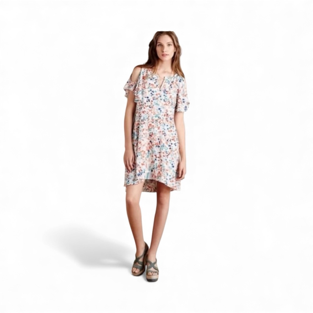 Maeve Watercolor Cold Shoulder Flutter Dress Size Medium